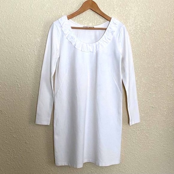 Rosie Pope Maternity Dress Womens XS White Ruffle Trim Long Sleeve Stretch - Picture 6 of 11